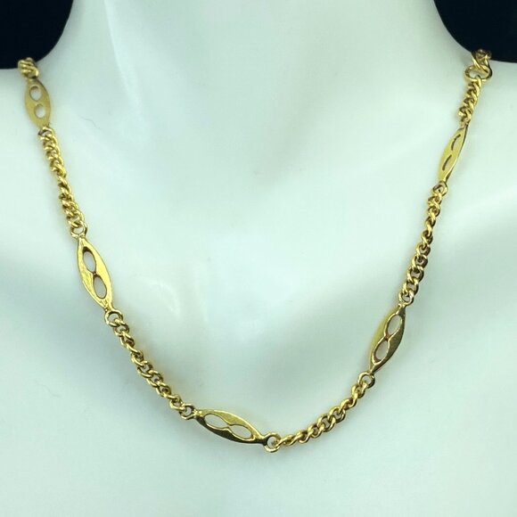 Early 18K yellow gold Station Fancy link curb link Necklace 14.5" JR8896